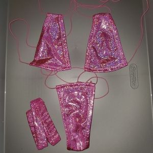 NWOT Sexy Skimpy Handmade Triangle Top Legal Thong Bottom Pink Glitter Bikini
